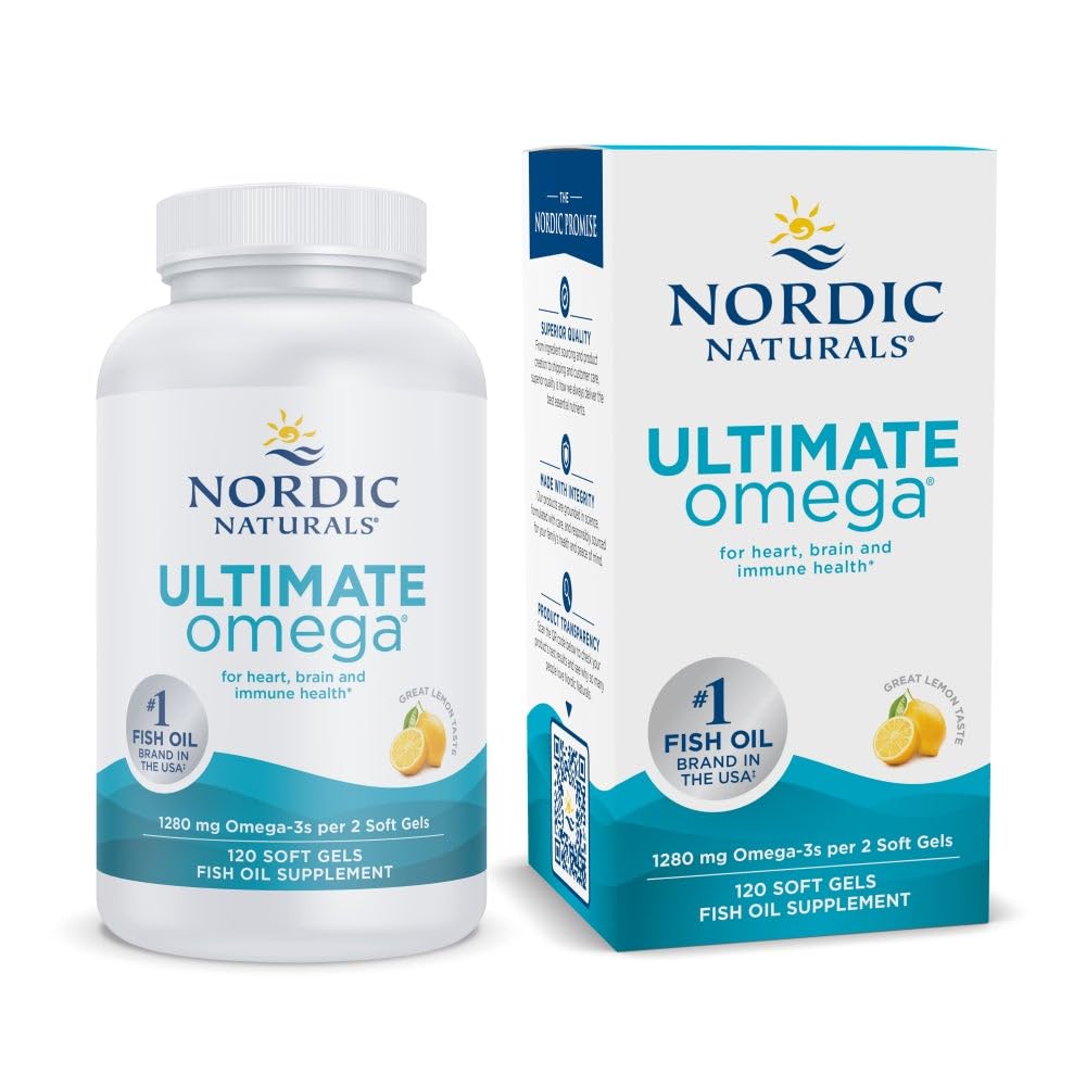 Nordic Naturals Ultimate Omega, Lemon Flavor - 120 Soft Gels - 1280 mg Omega-3 - High-Potency Omega-3 Fish Oil Supplement with EPA & DHA - Promotes Brain & Heart Health - Non-GMO - 60 Servings