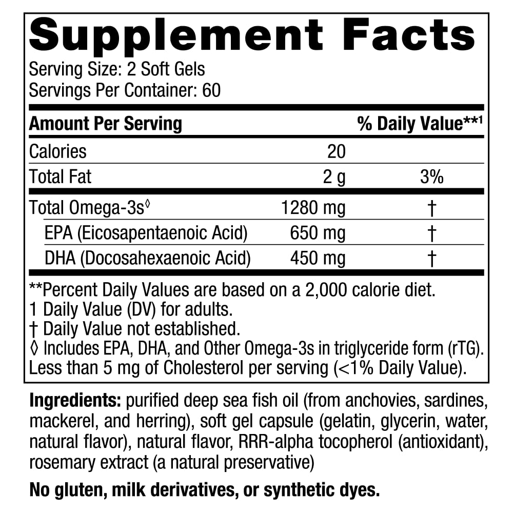 Nordic Naturals Ultimate Omega, Lemon Flavor - 120 Soft Gels - 1280 mg Omega-3 - High-Potency Omega-3 Fish Oil Supplement with EPA & DHA - Promotes Brain & Heart Health - Non-GMO - 60 Servings