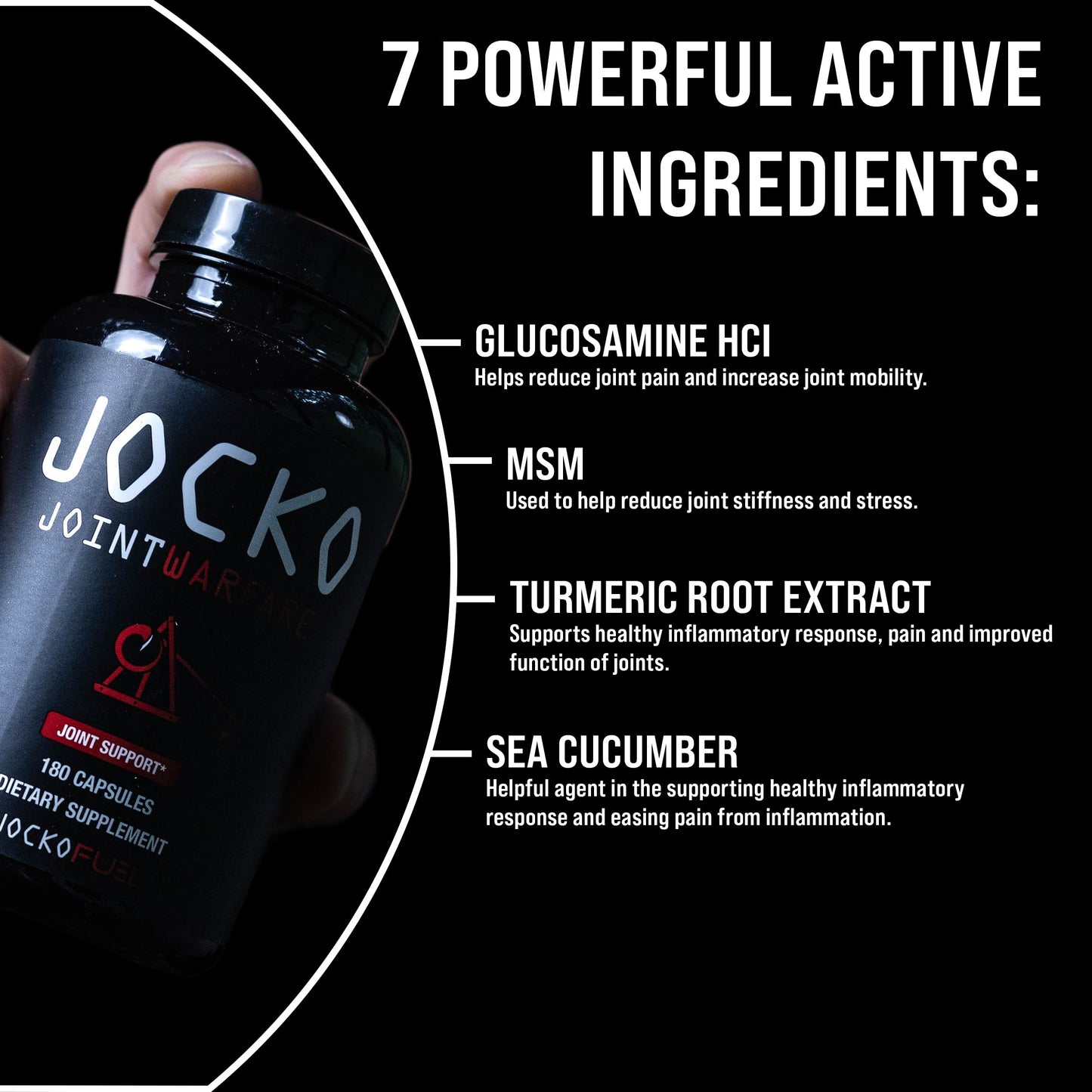 Jocko Fuel Joint Support Supplement - Glucosamine MSM for Joint Pain, Mobility, & Flexibility w/Turmeric & Boswellia (180 Capsules)